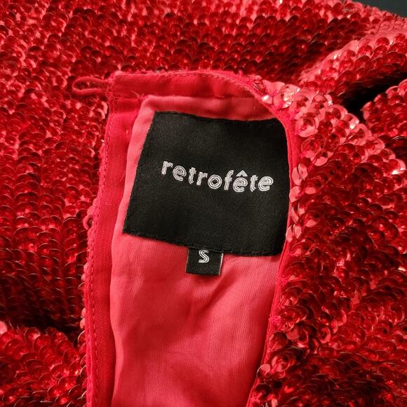 Retrofete Grace Mini Sequin Dress in Red Size Small Belt Long Sleeve - Picture 10 of 14